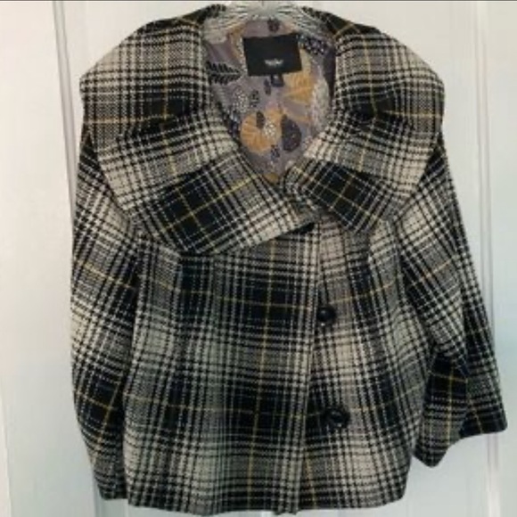Plaid Wool Blend Cropped Jacket Blazer Size M - Picture 2 of 5